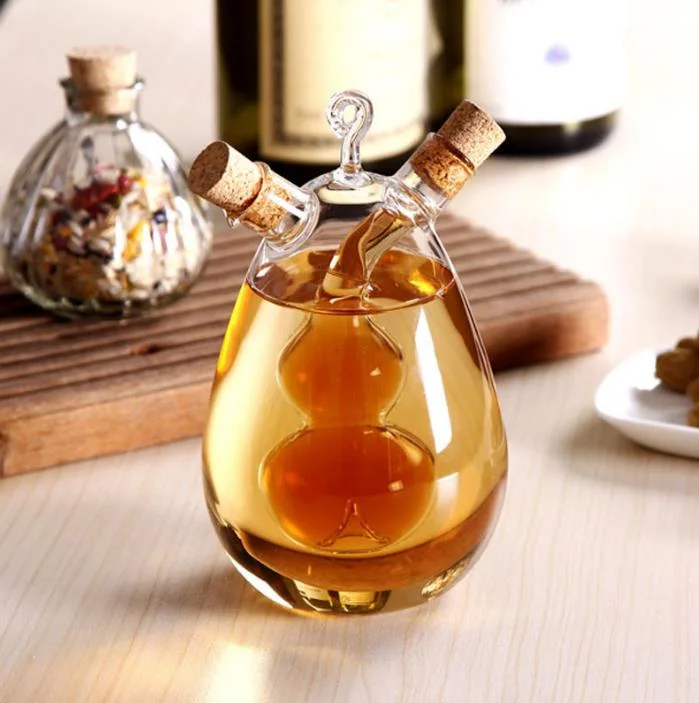 Oil Vinegar Bottle with Grape Shaped Amazon Hot Sale High Borosilicate Glass Double 2-Outlet Oil Pot with Lid
