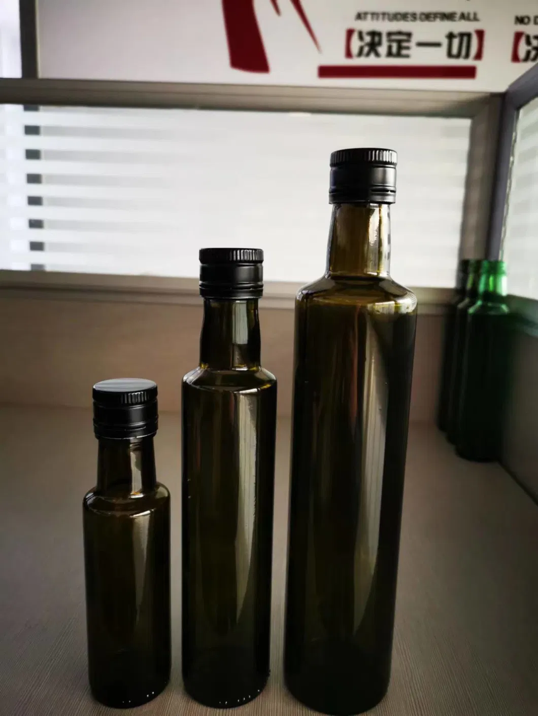 Empty Square Round Dark Green Clear Marasca Cooking Olive Oil Glass Bottles