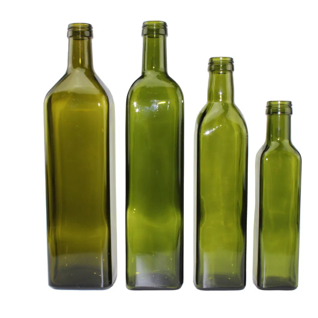 Food Grade 250ml 500ml 750ml 1L Empty Square Antique Green Dorica Marasca Glass Bottle for Olive Oil