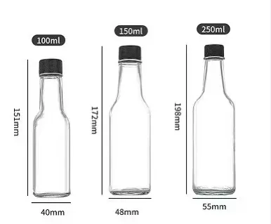 100ml 150ml 250ml Cheap Empty Woozy Spice Dressing Chili Glass Salad Hot Sauce Bottle with Leak Proof Black Cap