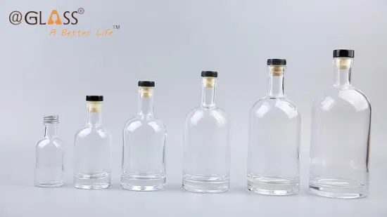 Wholesale 100ml/200ml/375ml/500ml/700ml/750ml/1L Glass Liquor Bottle Nordic Round Empty Glass Bottles with Wood Cork