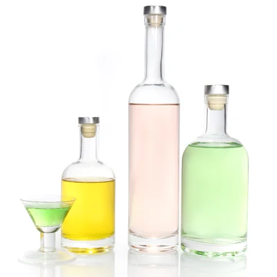 Custom 200ml 375ml 500ml 750ml 1000ml Transparent Round Liquor Vodka Whisky Glass Bottle