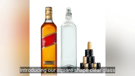 Square Shape Clear Glass Bottle for 1000ml Whisky Rum Vodka Branded 