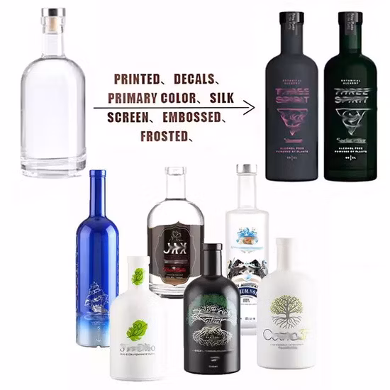 Customized 200ml 375ml 500ml 700ml 750ml 1000ml Transparent Glass Wine Gin Whisky Tequila Liquor Vodka Bottle Empty Bottle with Lid